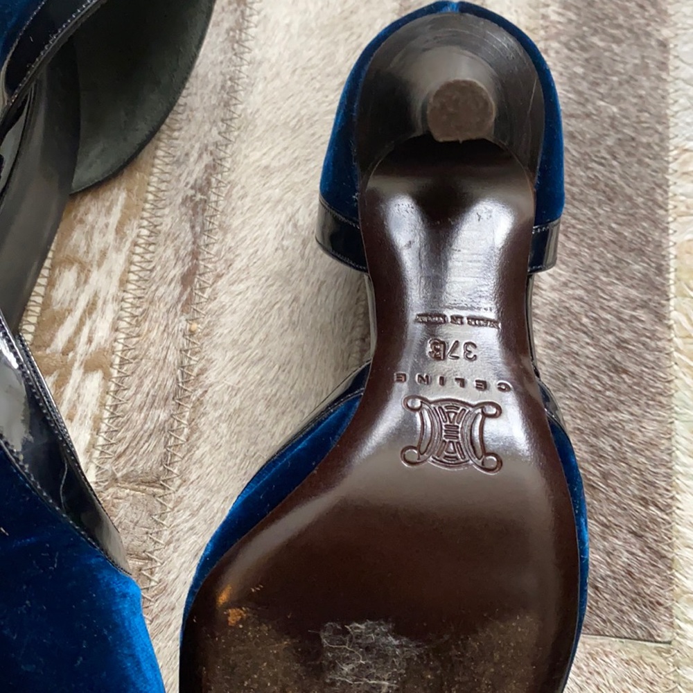 Authentic Celine Navy Velvet Rounded Toe Heels - image 5